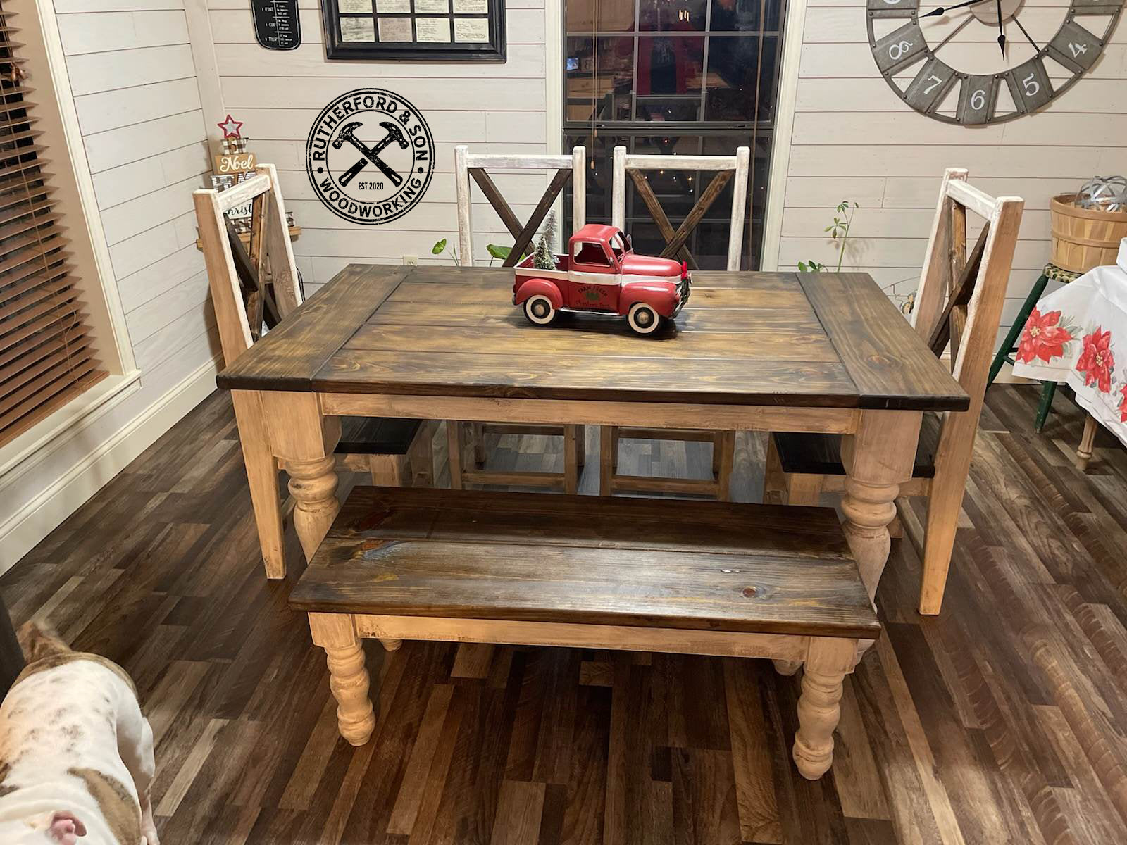 Square Farmhouse Kitchen Table With Benches Country